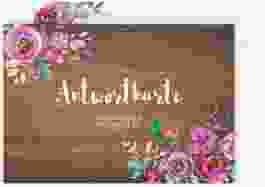 Antwortkarte Hochzeit Flourish A6 Postkarte braun mit floraler Bauernmalerei auf Holz