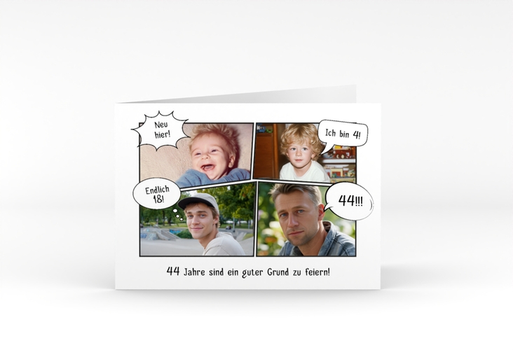 Einladungskarte Comicstrip A6 Klappkarte quer bunt
