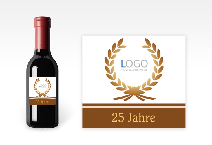 Piccolo-Etikett Jubiläum Etikett Piccolo braun mit Firmenlogo