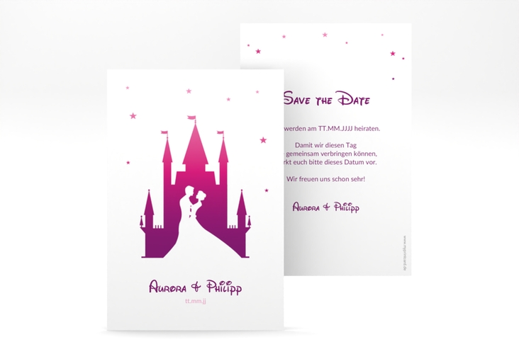 Save the Date-Karte Castle A6 Karte hoch pink