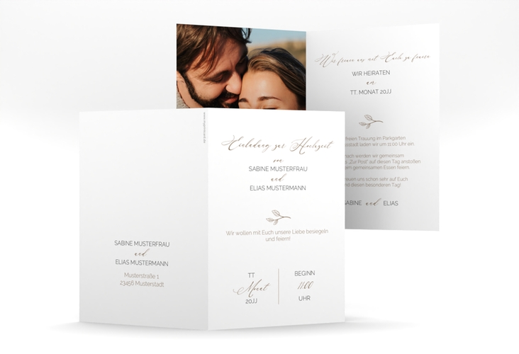Einladungskarte Hochzeit Plain A6 Klappkarte hoch weiss hochglanz