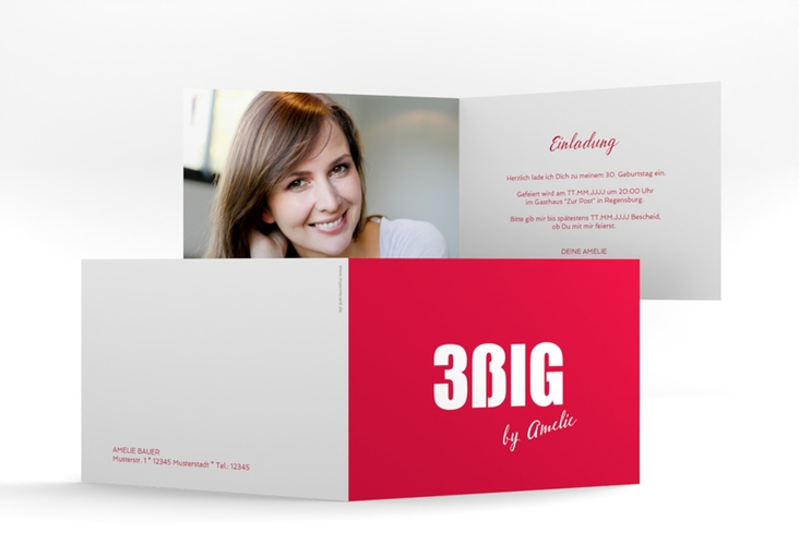 Einladung 30. Geburtstag Zig A6 Klappkarte quer rot