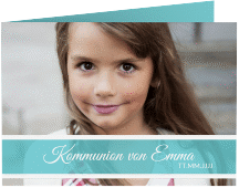 Kommunionseinladung Priora A6 Klappkarte quer blau