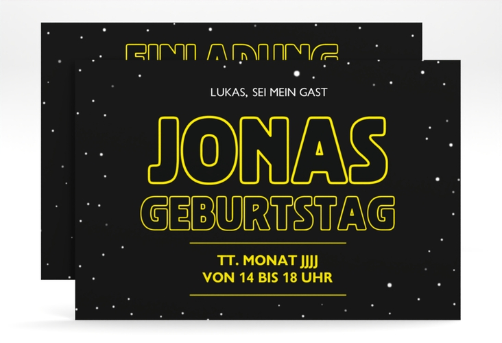 Einladungskarte Kindergeburtstag Star A6 Karte quer schwarz für SciFi-Fans
