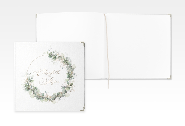 Gästebuch Selection Hochzeit Selvatica Leinen-Hardcover weiss mit Eukalyptus-Kranz