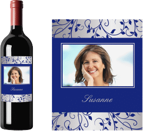 Weinflaschenetikett Ornament Blau-Silber Etikett Weinflasche 4er Set