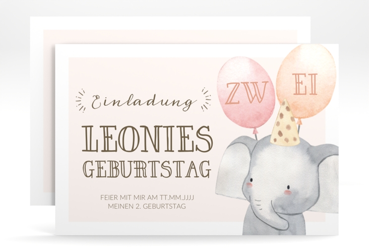 Einladungskarte Kindergeburtstag "Elefant" DIN A6 quer in Aquarell-Optik