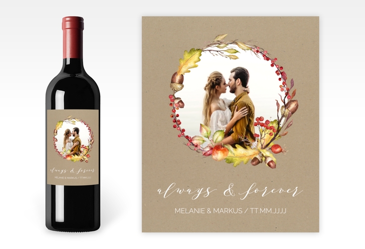 Weinetikett zur Hochzeit Herbstlich Etikett Weinflasche 4er Set Kraftpapier