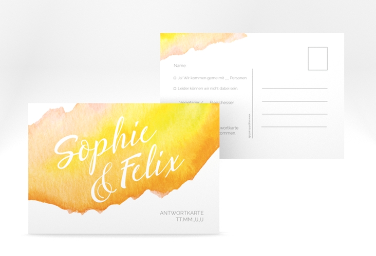 Antwortkarte Hochzeit Aquarella A6 Postkarte gelb