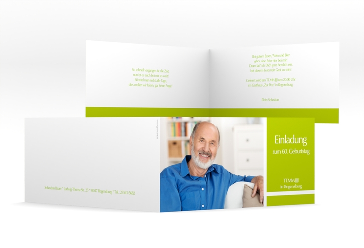 Einladung 60. Geburtstag Gerd/Gerda lange Klappkarte quer mit Foto