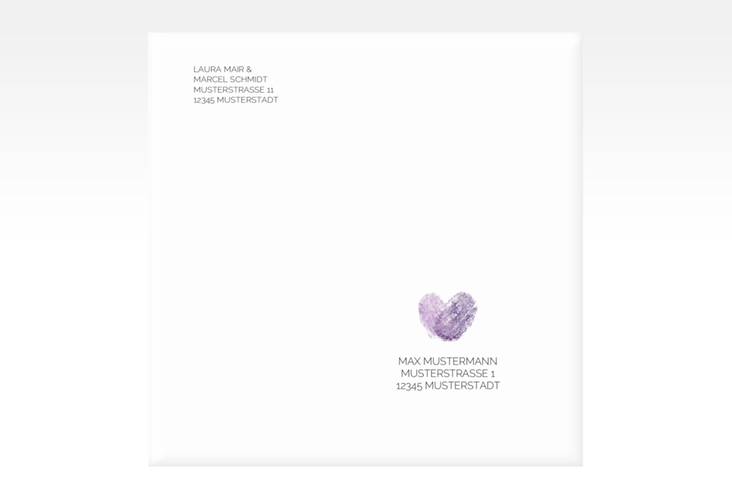 Kuvert quadratisch Fingerprint quadratisch lila schlicht mit Fingerabdruck-Motiv