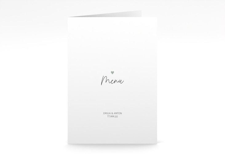 Menükarte Hochzeit Herzschlag A5 Klappkarte hoch weiss hochglanz schlicht und elegant mit Herzchen