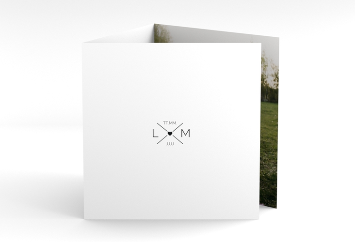 Dankeskarte Hochzeit Initials quadr. Doppel-Klappkarte hochglanz mit Initialen im minimalistischen Design