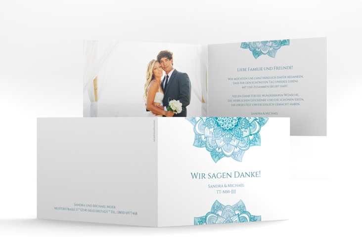 Danksagungskarte Hochzeit Delight A6 Klappkarte quer tuerkis hochglanz