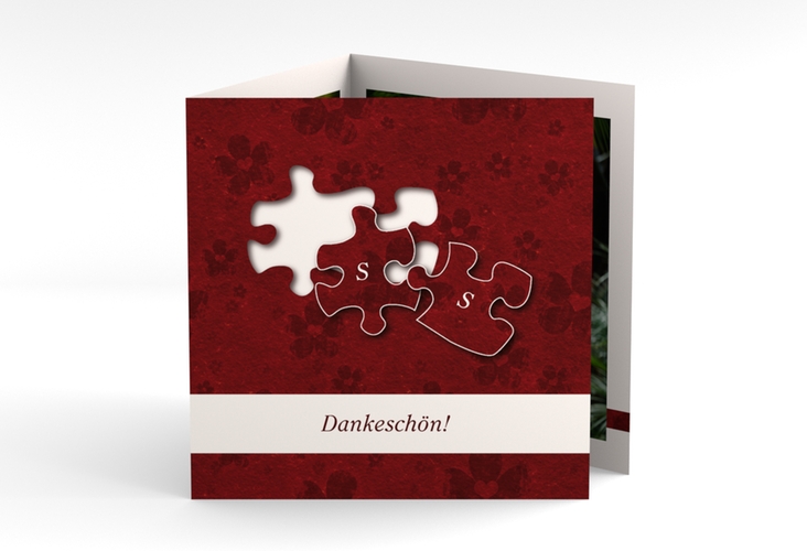 Dankeskarte Hochzeit Ravensburg quadr. Doppel-Klappkarte hochglanz mit zwei Puzzleteilen