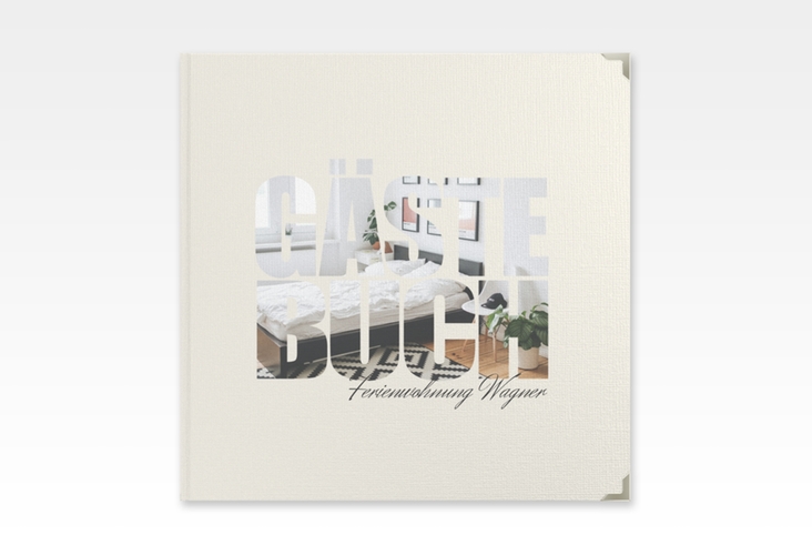 Gästebuch Selection Ferienwohnung Apartment Leinen-Hardcover beige in modernem Typografie-Design
