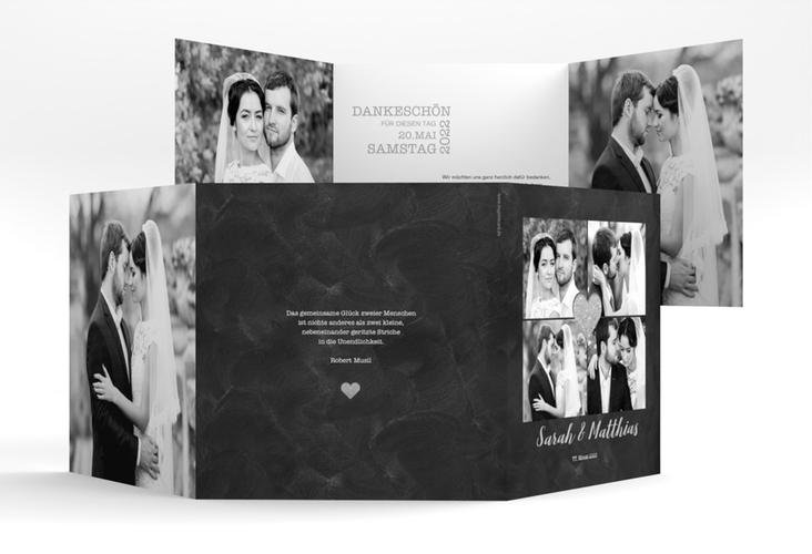 Dankeskarte Hochzeit Sparkly quadr. Doppel-Klappkarte grau