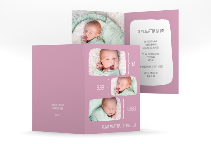 Geburtskarte Sleepy A6 Klappkarte hoch rosa