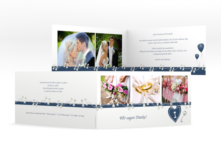 Danksagungskarte Hochzeit Oviedo lange Klappkarte quer blau