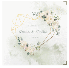 Klick: Details zu Gästebuch Selection Hochzeit "Adore" anzeigen Gästebuch Selection Hochzeit Adore Leinen-Hardcover gruen mit geometrischem Herz und Rosen in Aquarell