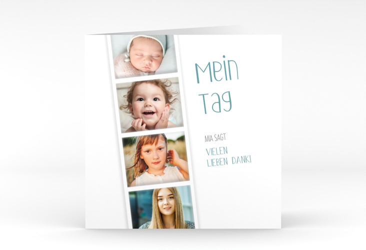Danksagungskarte Jugendweihe Photostrip quadr. Klappkarte blau