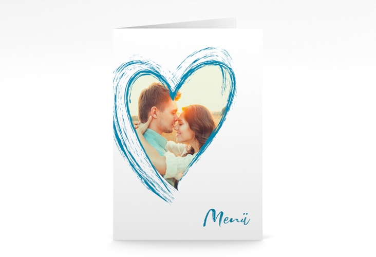 Menükarte Hochzeit Liebe A5 Klappkarte hoch tuerkis hochglanz