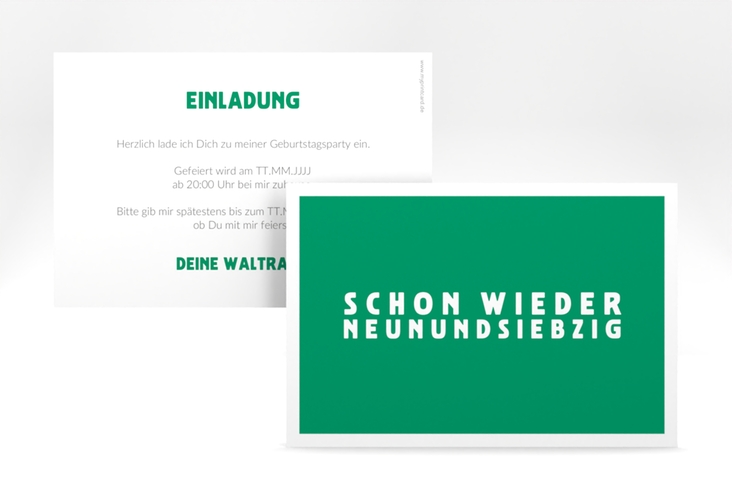 Einladung 80. Geburtstag Gag A6 Karte quer gruen