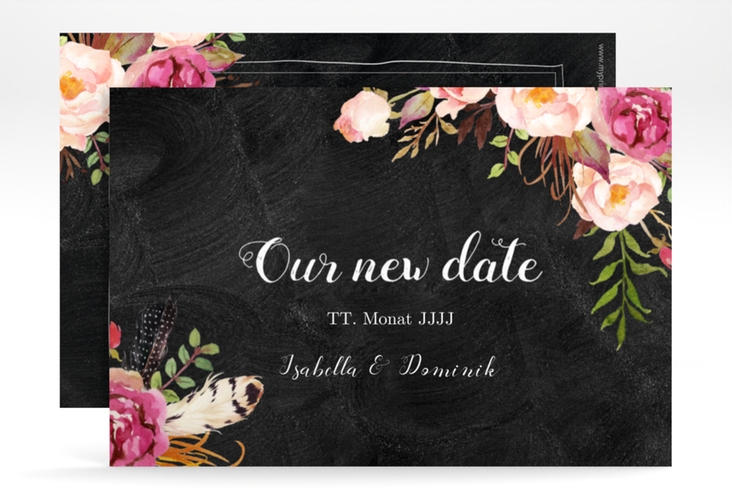 Change the Date-Karte Flowers A6 Karte quer mit bunten Aquarell-Blumen