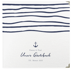 Gästebuch Selection Hochzeit Liebesanker Leinen-Hardcover blau mit maritimem Streifenmuster und kleinem Anker