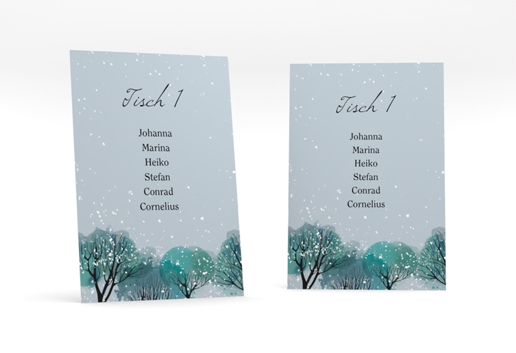 Tischaufsteller Hochzeit Winterhochzeit Tischaufsteller blau