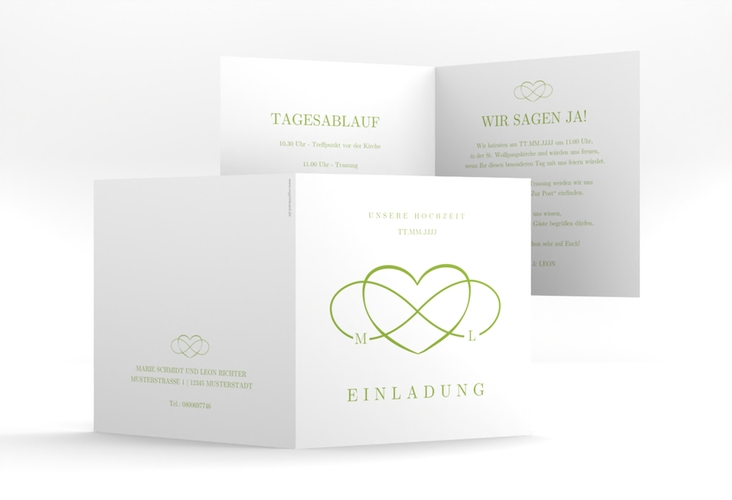 Hochzeitseinladung Infinity quadr. Klappkarte gruen