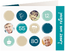 Klick: Details zu Einladung 80. Geburtstag "Circles" anzeigen Einladung 80. Geburtstag Circles A6 Klappkarte quer tuerkis