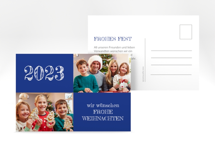 Weihnachtskarte Besinnlichkeit A6 Postkarte blau hochglanz zum selbst Gestalten mit Fotos