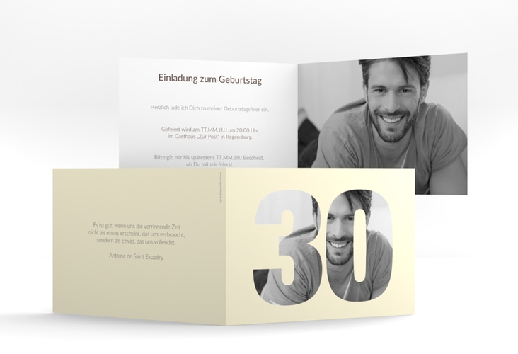 Einladung 30. Geburtstag Numbers A6 Klappkarte quer beige