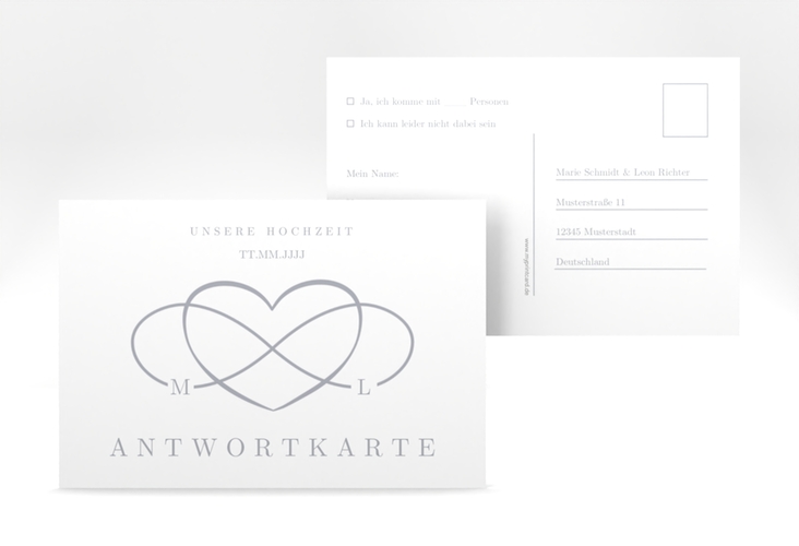 Antwortkarte Hochzeit Infinity A6 Postkarte grau