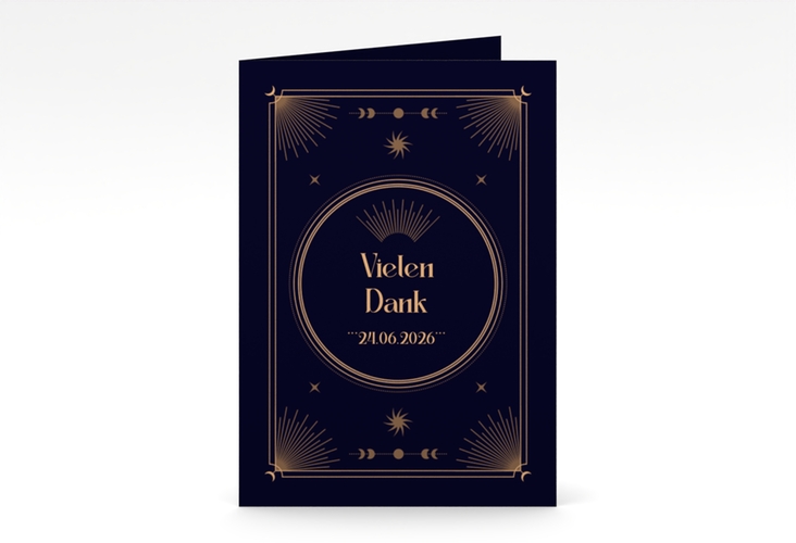 Dankeskarte Hochzeit Astro A6 Klappkarte hoch mit Sonne, Mondphasen und Sternen