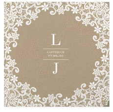 Klick: Details zu Gästebuch Selection Hochzeit "Bella" anzeigen Gästebuch Selection Hochzeit Bella Leinen-Hardcover beige mit weißer Brautspitze um Initialen