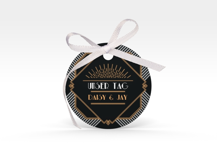 Geschenkanhänger Hochzeit Gatsby Geschenkanhänger, rund schwarz im 20er-Jahre-Stil