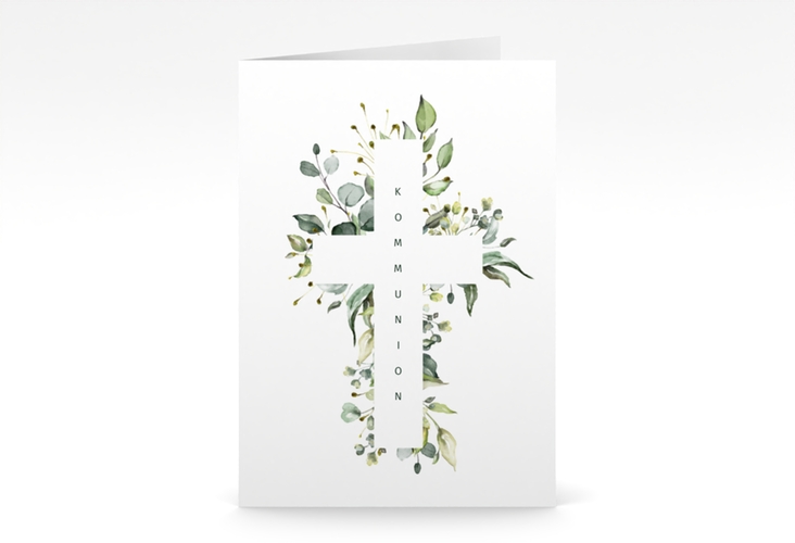 Kommunionseinladung Verdant A6 Klappkarte hoch weiss