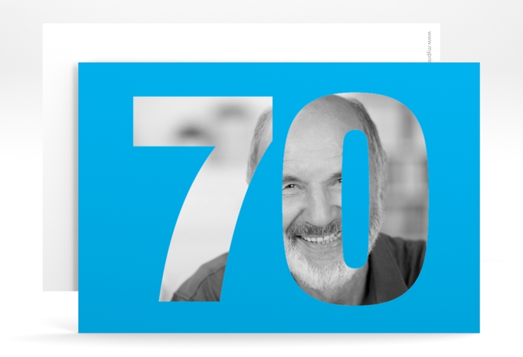 Einladung 70. Geburtstag Numbers A6 Karte quer blau hochglanz