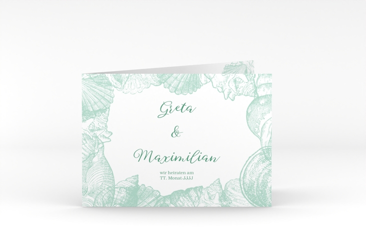 Hochzeitseinladung Muschelreich A6 Klappkarte quer mint