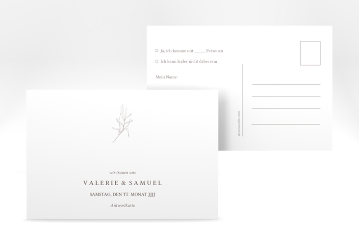 Antwortkarte Hochzeit Ivy A6 Postkarte weiss hochglanz minimalistisch mit kleiner botanischer Illustration