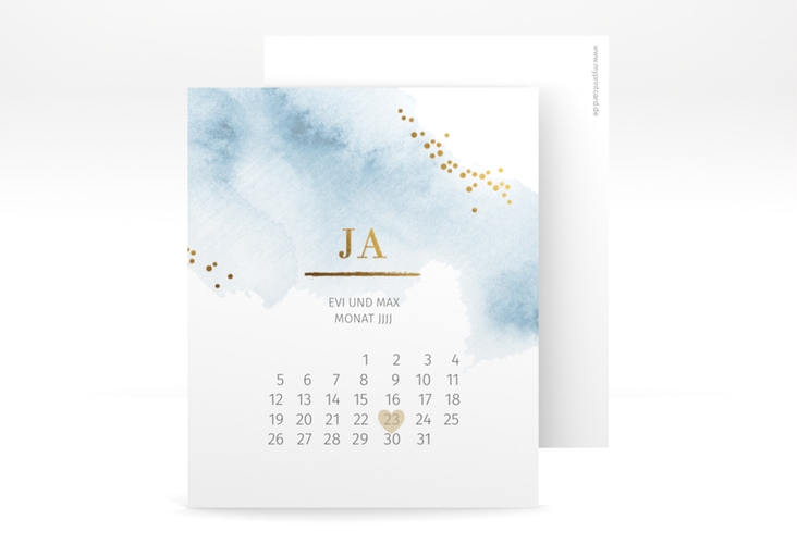 Save the Date-Kalenderblatt Pastell Kalenderblatt-Karte blau hochglanz