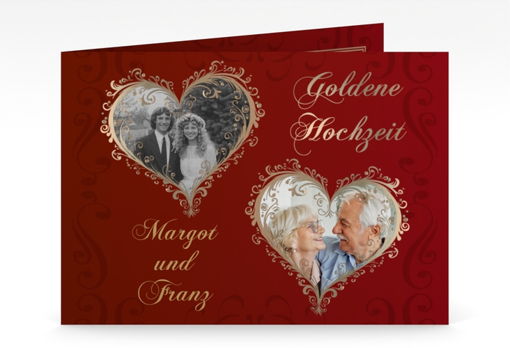Hochzeitseinladung Goldene Hochzeit mittlere Klappkarte quer