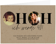 Einladung 40. Geburtstag Hoppla A6 Klappkarte quer Kraftpapier