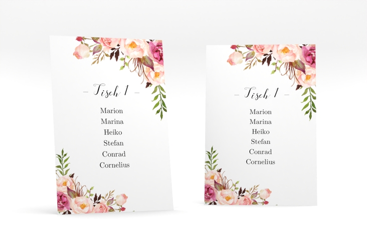 Tischaufsteller Hochzeit Flowers Tischaufsteller weiss mit bunten Aquarell-Blumen