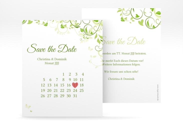 Save the Date-Kalenderblatt Lilly Kalenderblatt-Karte gruen hochglanz