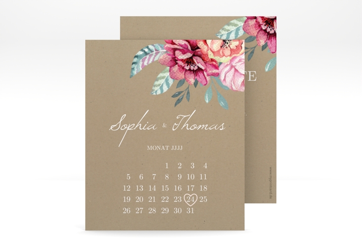 Save the Date-Kalenderblatt Blooming Kalenderblatt-Karte Kraftpapier hochglanz
