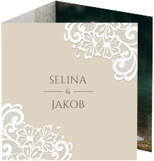 Klick: Details zu Dankeskarte Hochzeit "Vintage" anzeigen Dankeskarte Hochzeit Vintage quadr. Doppel-Klappkarte beige mit floraler Spitze
