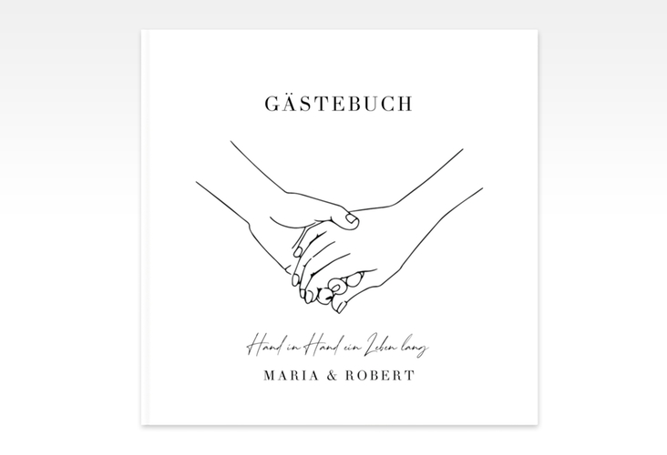 Gästebuch Creation Hands 20 x 20 cm, Hardcover weiss mit sich haltenden Händen im Monoline-Stil